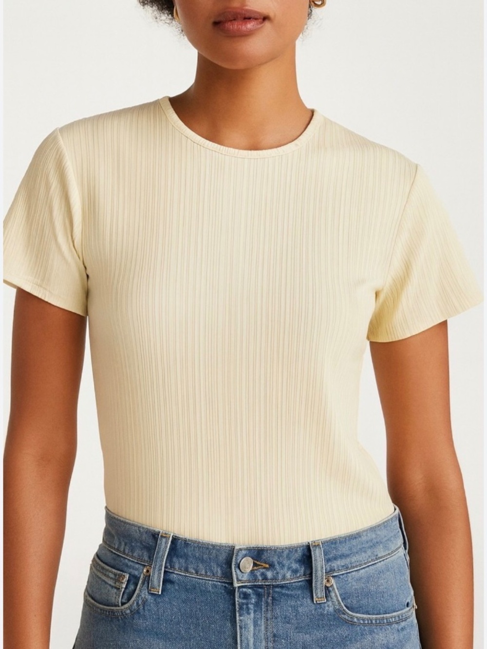 NWT American eagle light yellow ribbed tee size large (225)